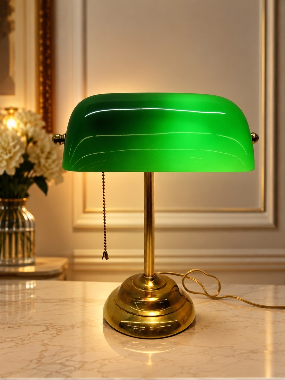 Classic Green Glass Banker’s Lamp with Brass Base